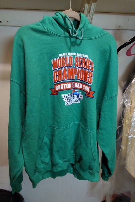 VINTAGE 2013 BOSTON RED SOX WORLD SERIES CHAMPION GREEN PULLOVER HOODIE BY STITCHES 2 XL