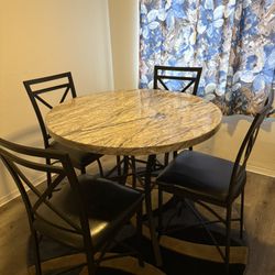 Dining Set- Round Marble-Top Table with 4 Chairs 