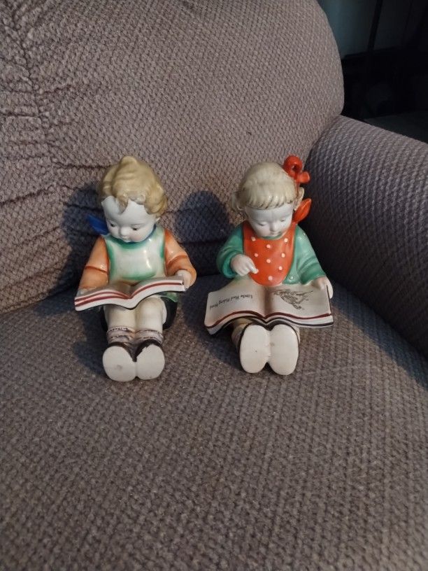 VINTAGE GOLD CASTLE BOY AND GIRL BOOKENDS JAPAN