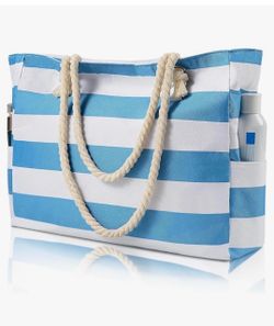 Blue striped Beach tote Bag For Women waterproof.   (AB)