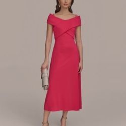 D onna Karan New York Womens Criss-Cross Off-Shoulder Dress