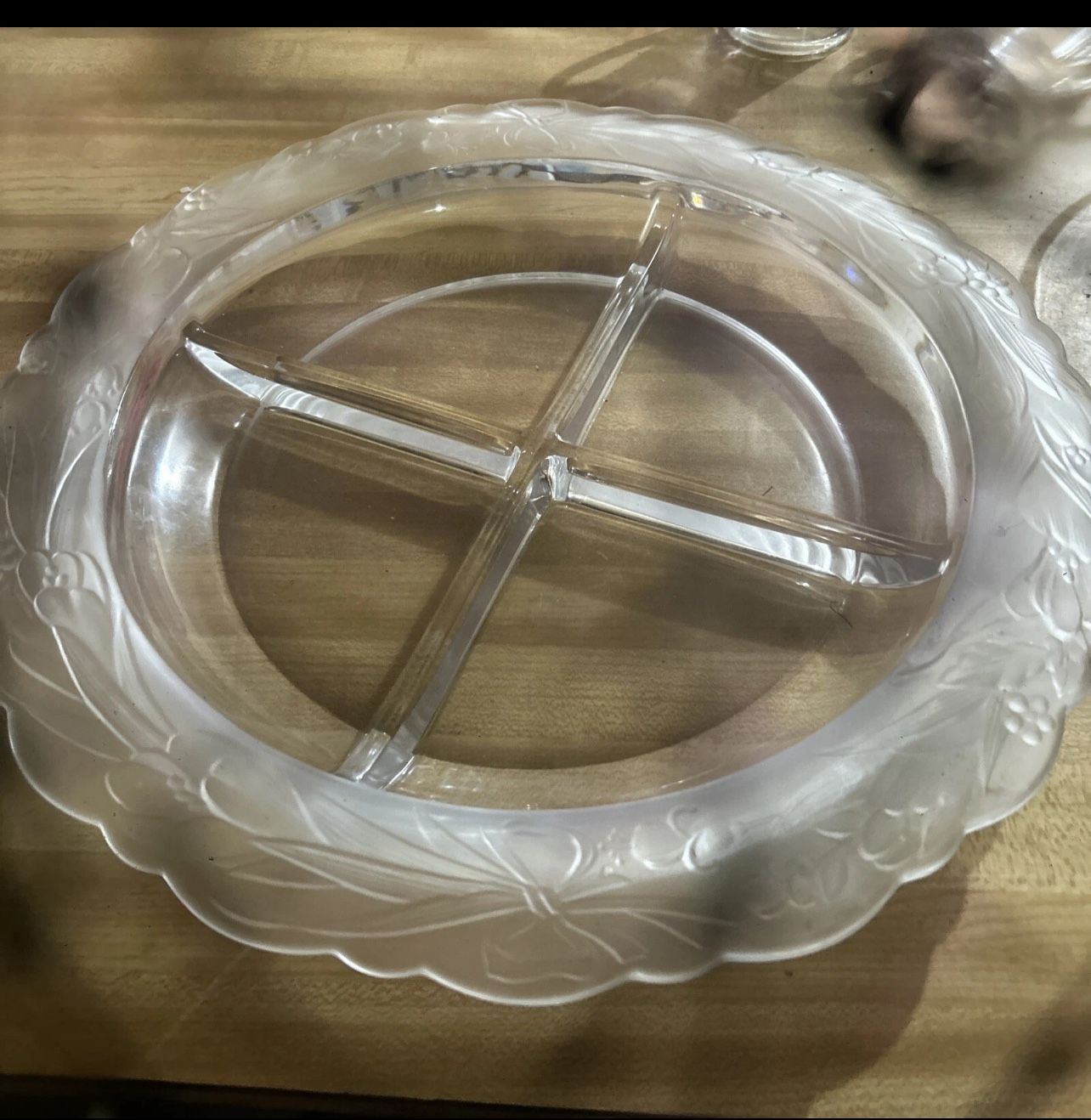 Large Divided Serving Platter Frosted Glass Edges