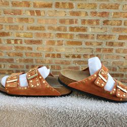 Birkenstock Arizona Rivet Suede Leather Sandals 41 Women's 10 Men 8 Dark Rust Color 
