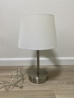 Modern Bedside Table Lamp Brushed Nickel White Drum Shade
