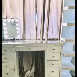 Gorgeous Glass Top Vanity With Mirror And Side Shelves Optional 