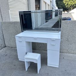 Vanity Desk With Large LED Mirror And Stool 
