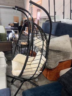 Hanging Egg Chair Wicker 350lbs Swing Outdoor Basket Cushion