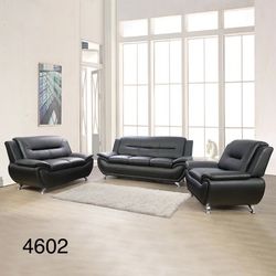 Black Leather Sofa Set 3 Pieces