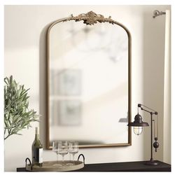 Besdomus Antique Gold Arched Mirror: 24"x36" Large Arch Gold Vintage Wall Mounted Mirror - Traditional Ornate Home Decor for Entryway/Fireplace/Bathro