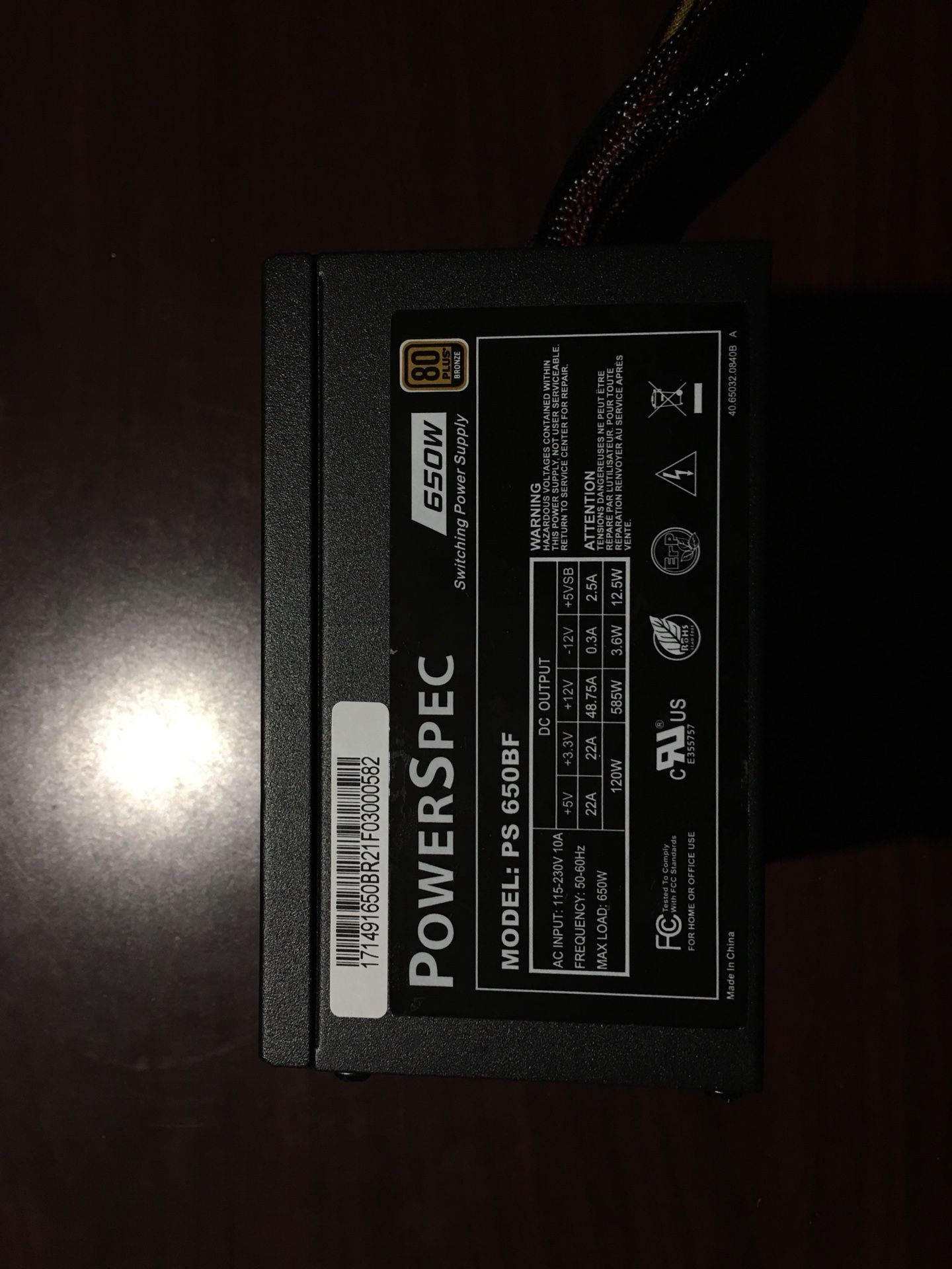 PowerSpec 650 Watt 80 Plus Bronze ATX Power Supply