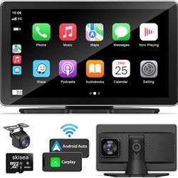 Apple Carplay Screen for Car, 7'' Portable Touch Screen Apple Carplay and Android Auto,2.5K Dash Cam, 1080P Backup Camera, GPS Navigation, Bluetooth,