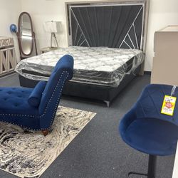 King headboard, footboard rails dresser, mirror, and nightstand Storage Bed