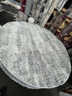 Round Abstract Area Rug Gray and White