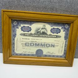 Vintage Lionel Corporation Stock Certificate 1962 Framed Train Decor