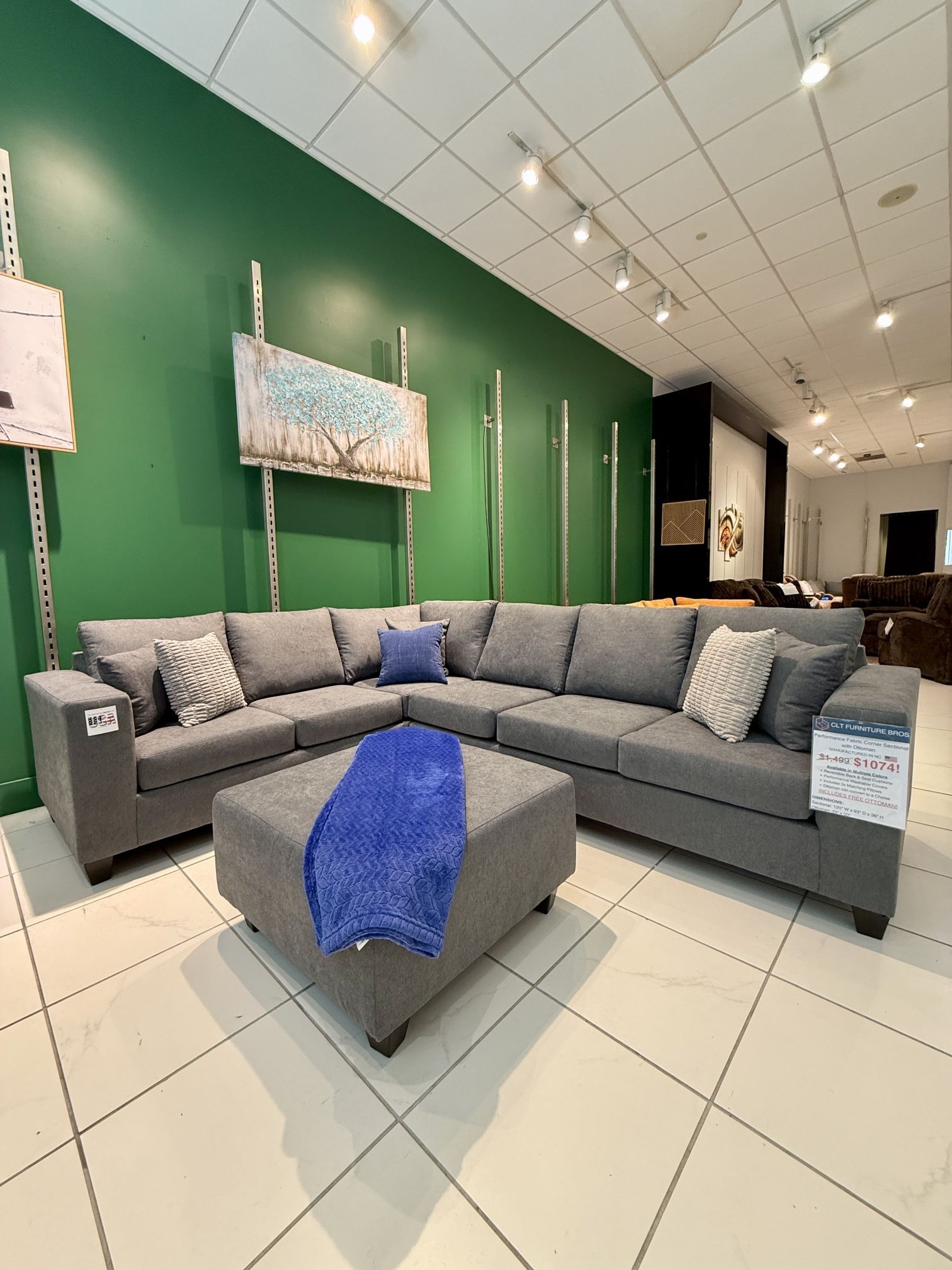 WASHABLE 🧼 Dark Grey L-Sectional Couch w/ Ottoman 🇺🇸