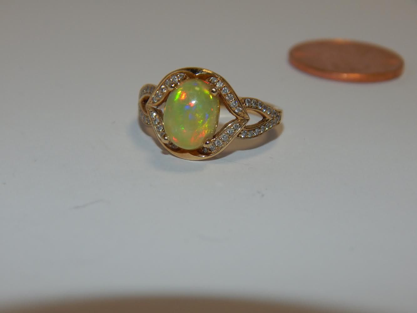 10k Yellow Gold Natural Opal And Diamond Ring 