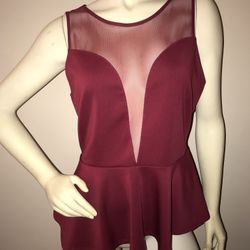 Forever21+ Peplum Mesh V-Neck Blouse