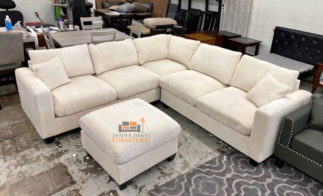 Brand New Ivory Corduroy Sectional Sofa Couch (New In Box) 