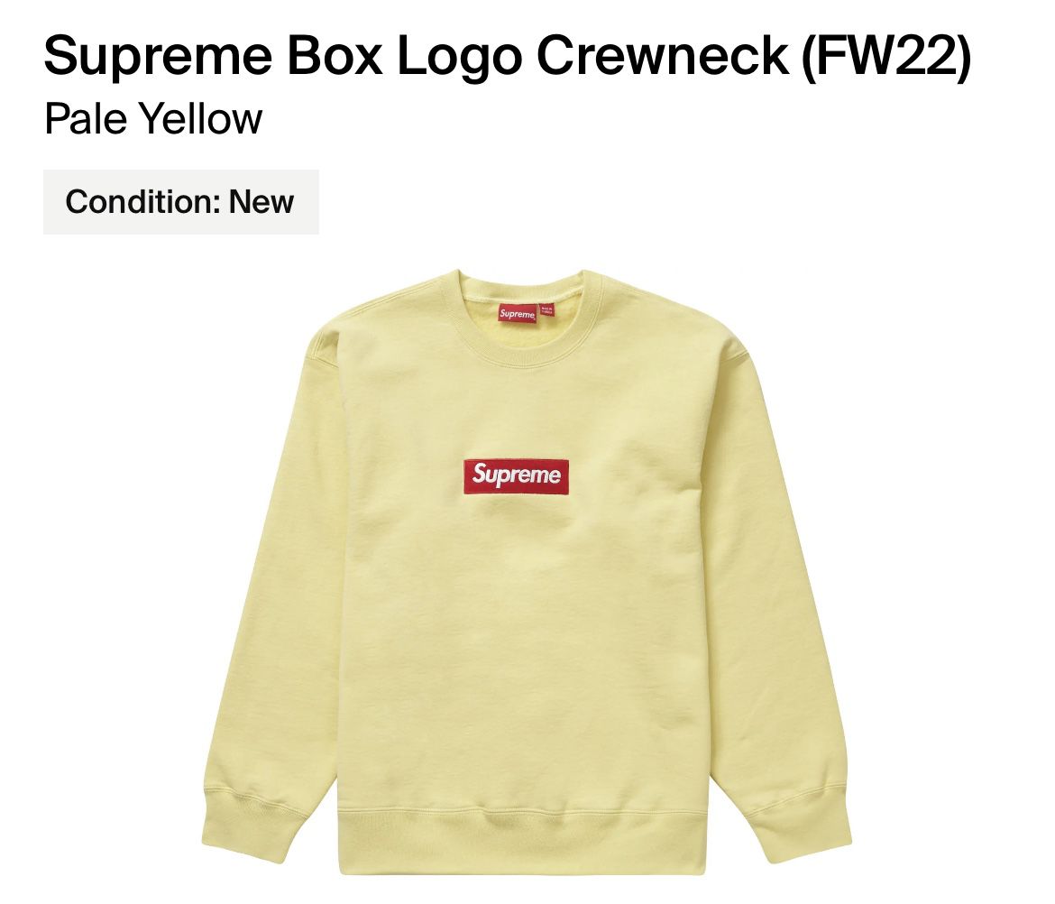 Supreme Box Logo Crewneck Pale Yellow Size Large