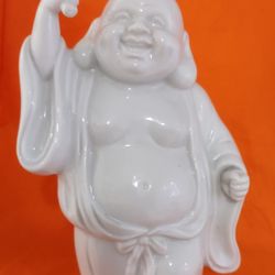 7" Blanc de Chine "Happy Buddha" Sculpture,BUDHA w/ Scroll.