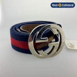 Gucci Canvas and Leather Belt with Interlocking GG Buckle