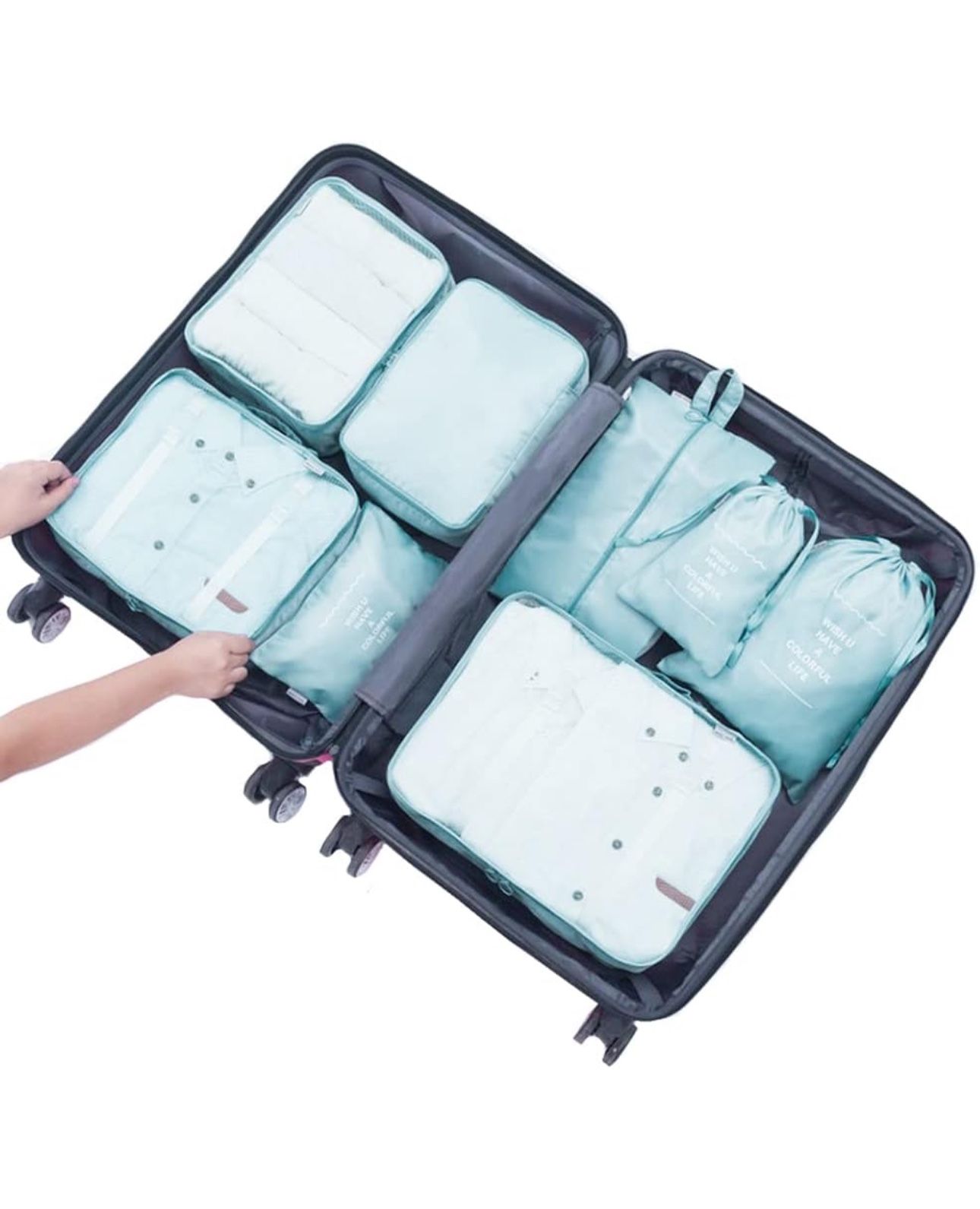 Packing Cubes 8 Pcs Travel Cubes for Suitcase Luggage Storage Bag Packing Organizers (Light Blue)