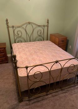 Gold Metal Bed Frame with Night Stand