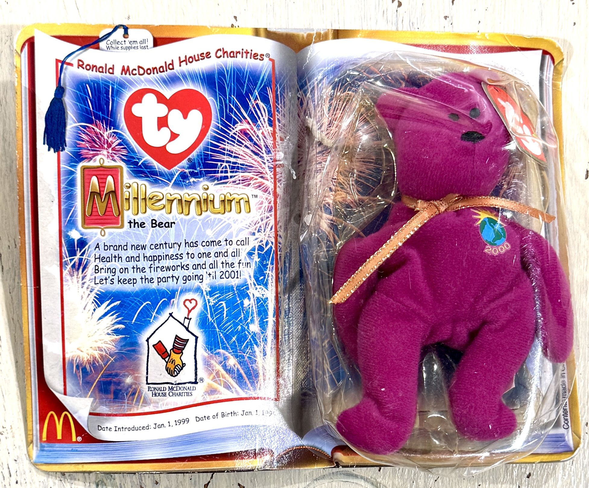 Ty Teenie Beanie Baby Millennium the Bear McDonald’s 2000 Collectible Plush NIP