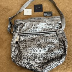 Chanel Logo Maniac Tote/ Crossbody In Sliver 