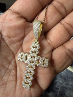 🔥 Iced Cuban Link Cross Pendant + Rope Chain | 14K Marked