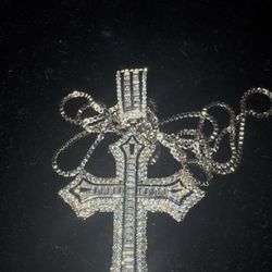 Cross Pendant (Iced Out vvs1 Moissanite) With Silver Chain