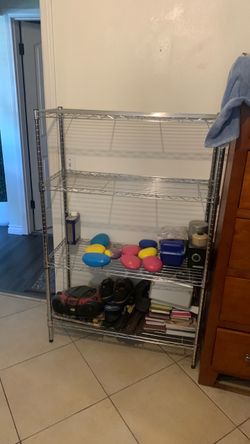 Chrome metal shelving unit