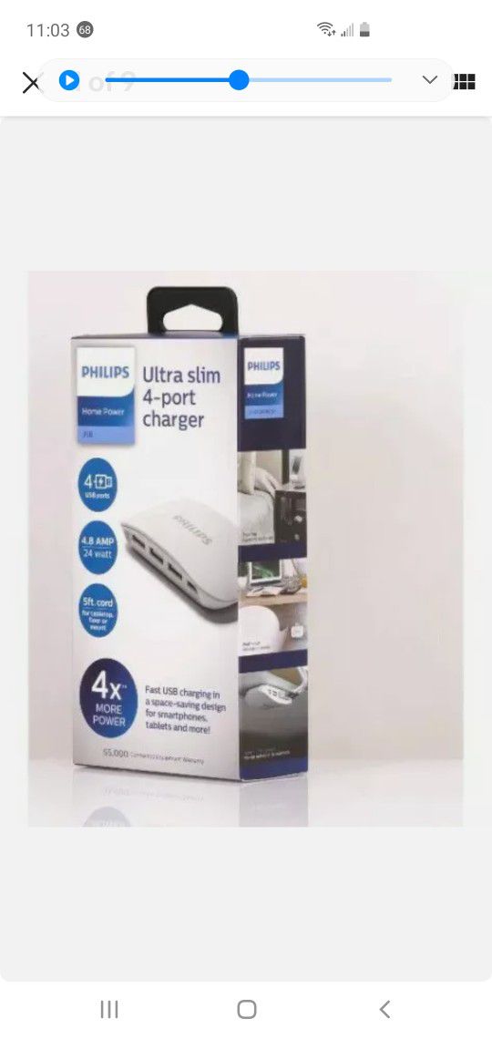 Philips 4-port USB changing station slim Desktop charger, DLK51340M/27