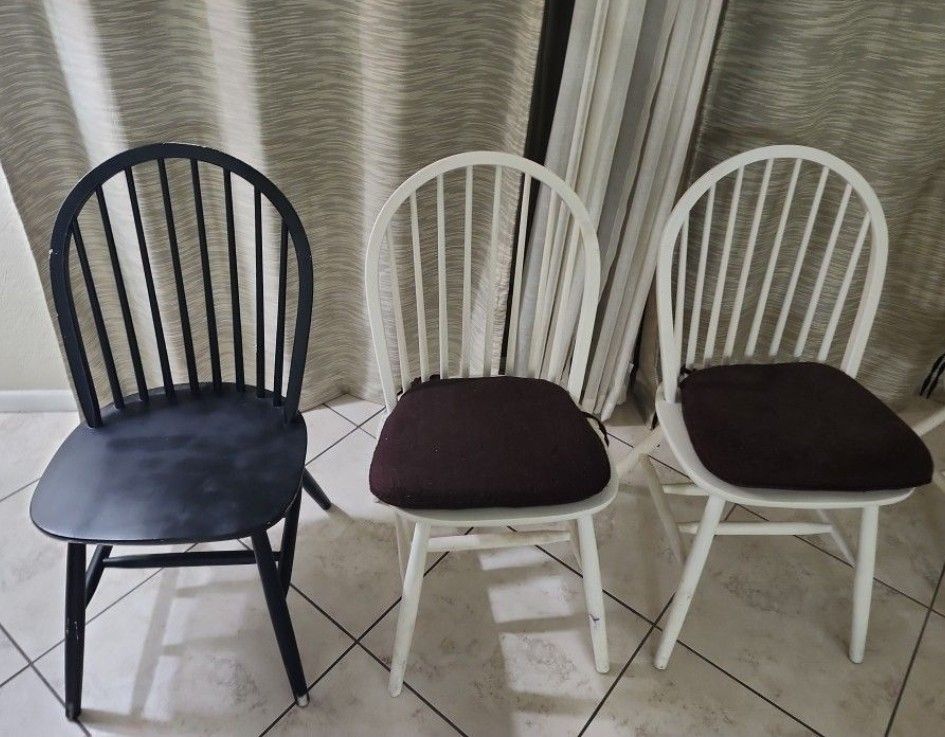 4 Solid Wood Chairs & Cushions  $5.00-Each All. For All 4 