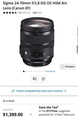Sigma Art 24-70mm 2.8 EF Lens