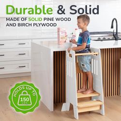 OCODILE Toddler Tower with a Sliding Door and 3 Adjustable Heights - Safe Toddler Kitchen Stool Helper with Support Feet - Updated Design for 18