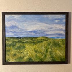 Original acrylic painting of a beachfront meadow in Westport, WA. Size: 11x14 (Plein air)