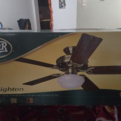 52' Antique Brass Ceiling Fan With Global Light