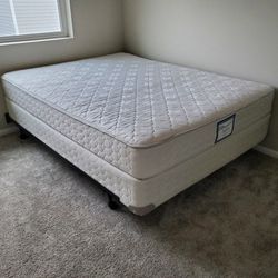 Queen Mattress, Box Spring, And Steel Frame