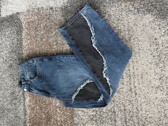 Two-Tone Patchwork Distressed Denim Jeans