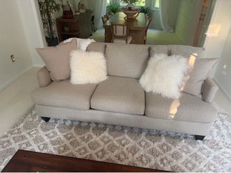 Elegant Beige Sofa & Accent Chair Set with tables and rug