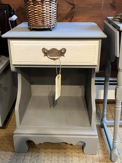 Beautiful Refurbished Grey Vintage Solid Wood Nightstand 