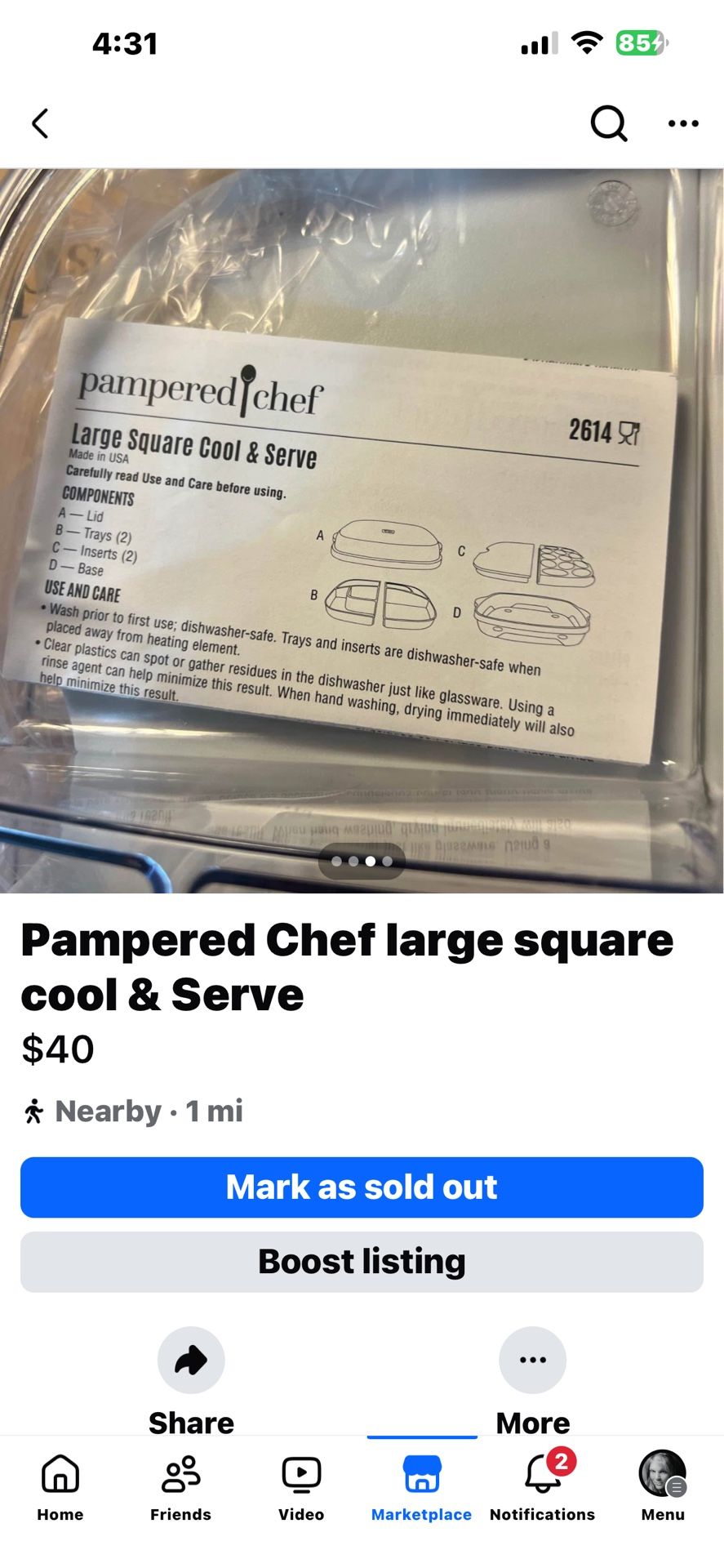 Pampered Chef large square cool & Serve