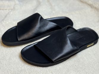 Black Genuine Leather Slide Sandals Minimal Slip On Comfort US Men’s 11 EU 44 