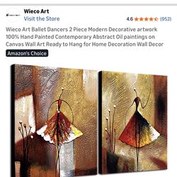 Wieco Art Ballet Dancers 2 Piece Modern Decorative artwork 100% Hand Painted Contemporary Abstract O