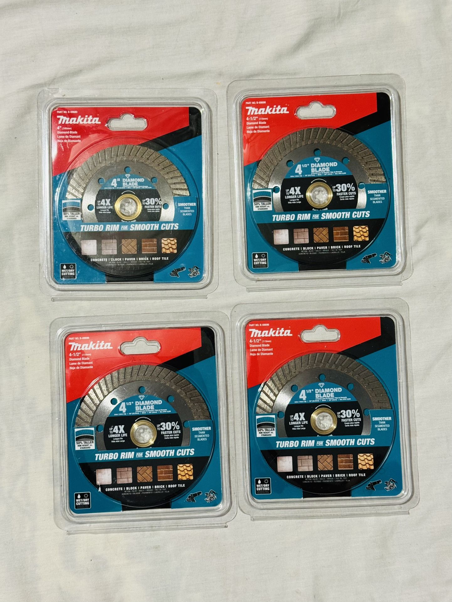 Makita 4-1/2" & 4” Turbo Rim Diamond Blade for General Purpose (New)