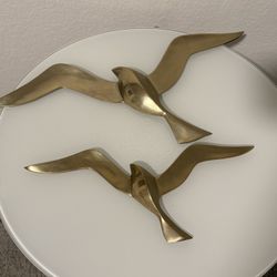 Two Brass Flying Seagulls Wall Art