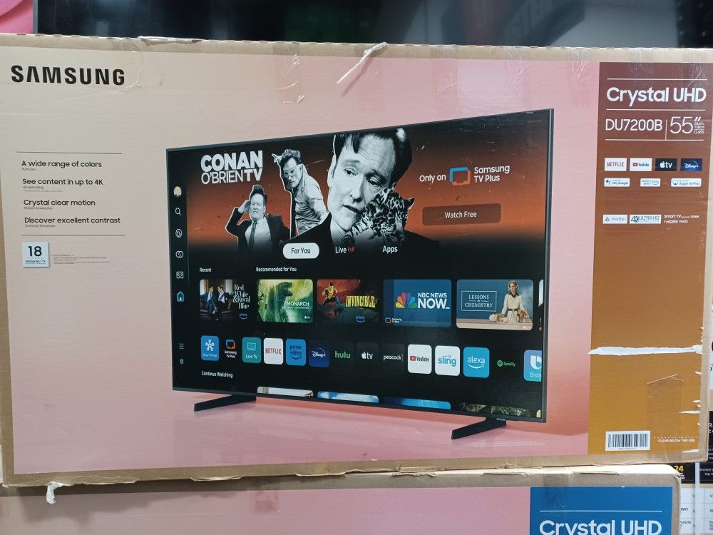 55" Screen Led Smart 4k By Samsung Crystal Ultra HDTV. 1 Year Warranty