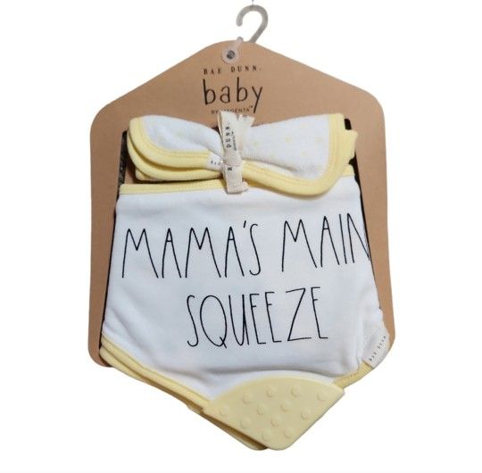 Rae Dunn Baby Mamas Main Squeeze Bandana Teether Bibs & Wash Cloth Set