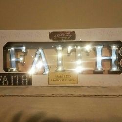 NEW 4.5" H galvanized metal LED FAITH marquee sign battery operated with timer